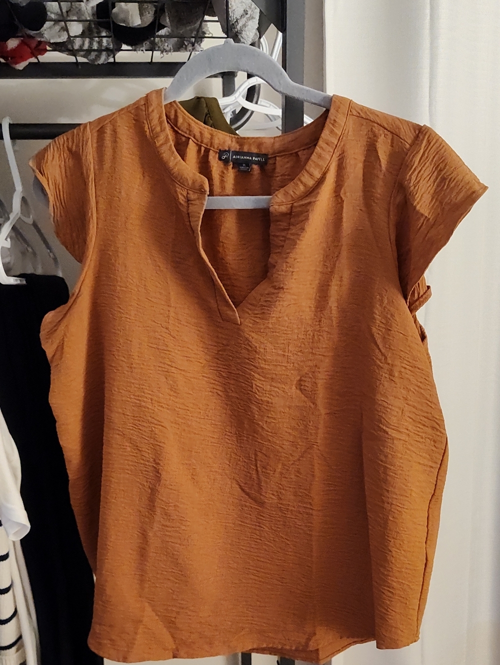 Burnt Orange Notch-Neck Cap Sleeve Blouse
